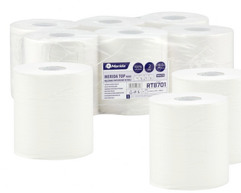 Merida RTB701 Ręczniki papierowe w roli TOP CENTER PULL MAXI, białe, średnica 18 cm, długość 158 m, dwuwarstwowe, zgrzewka 6 rolek